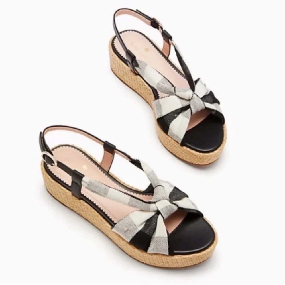 Kate Spade Betsy Gingham Espadrille Platform Sandals Bow Slingback Size 9